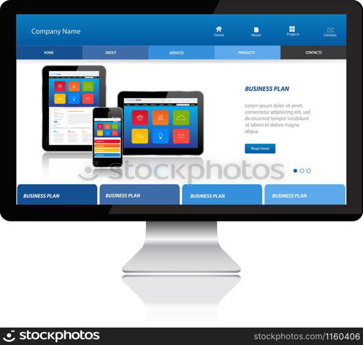 Responsive website template on Modern Computer.Computer monitor