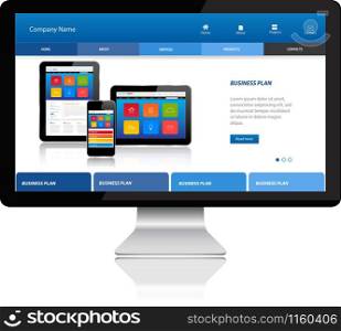 Responsive website template on Modern Computer.Computer monitor