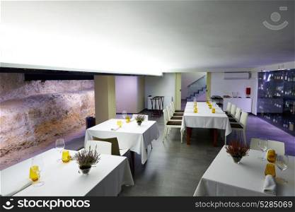 Restaurant indoor with antique ruins background in spain
