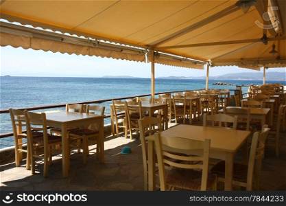 Restaurant on the seashore waiting guests,Loutraki,Skopelos islland,Greece
