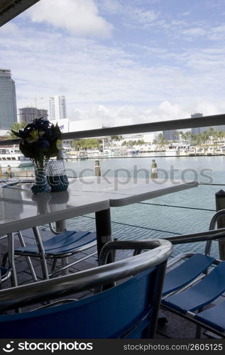 Restaurant overlooking Bayfront Harbor in Miami, Florida, USA