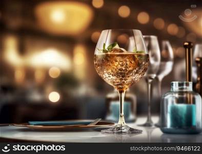 Restaurant reserve table with cocktail glass.AI Generative