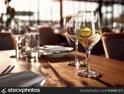 Restaurant reserve table with cocktail glass.AI Generative