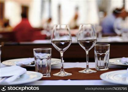 Restaurant table setting glasses background