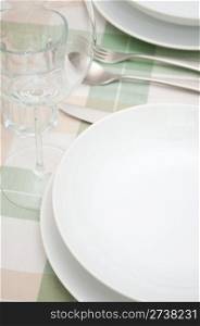 Restaurant With Set Table - Plates, Cutlery and Glasses
