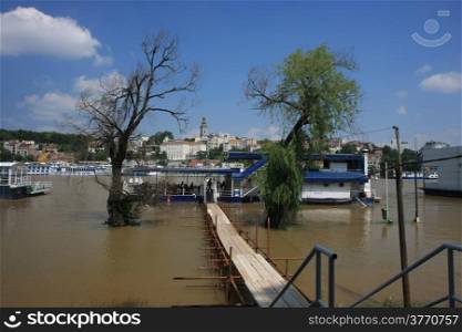 Restorants on the water at the time of fluod of Sava river,Belgrade,Serbia