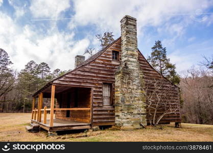 restored historic wood house in the uwharrie mountains forest
