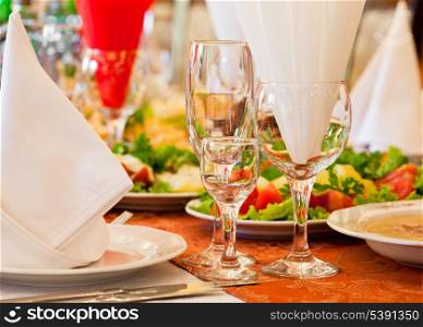 Restourant&rsquo;s table prepared for celebrating event