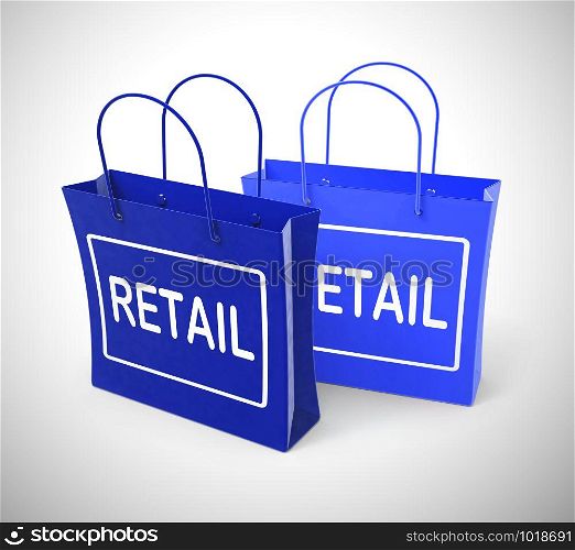 Retail shopping bags meaning merchandise for sale or supply outlet. Distributors and Traders selling commercially - 3d illustration