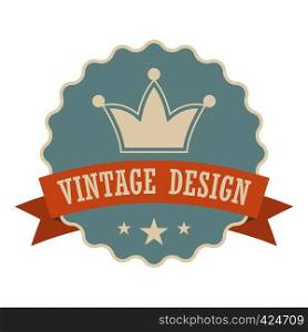Retail vintage design banner. Round tag with crown and ribbon on a white. Retail vintage design banner