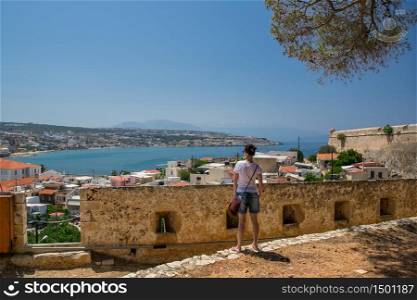 Rethimno city with the fortress of Fortezza, Crete, Greece.. Rethimno city with the fortress of Fortezza, Greece.