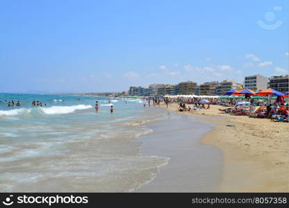 RETHYMNO, GREECE - 08.03.2016: city beach with people editorial