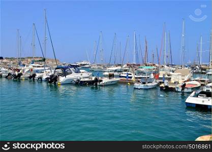 RETHYMNO, GREECE - 08.03.2016: modern harbour with boats view