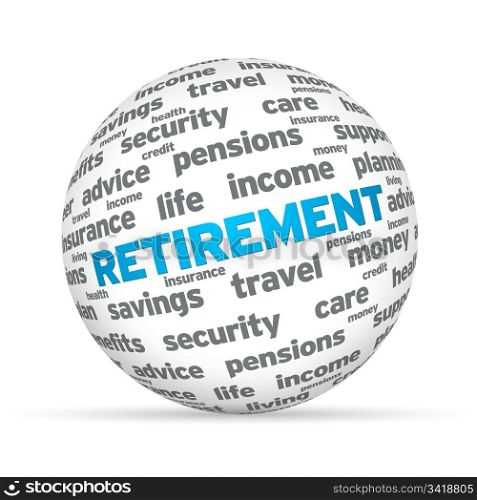 Retirement 3D Sphere sign on white background.