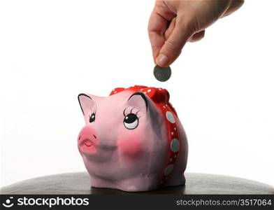retirement Coin box pink pig and hand