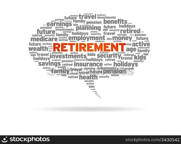 Retirement word speech bubble on white background.