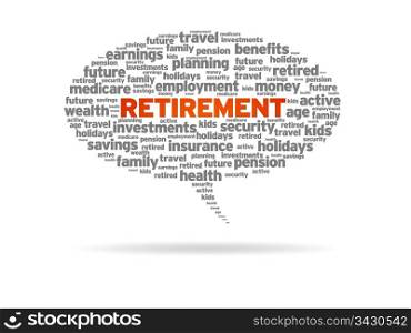 Retirement word speech bubble on white background.