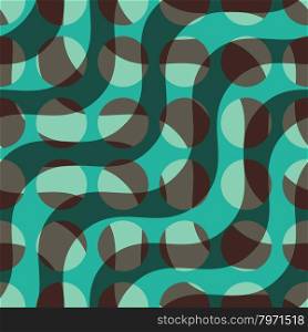 Retro 3D circles and overlapping green waves .Abstract layered pattern. Bright colored background with realistic shadow and thee dimentional effect.