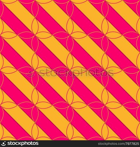 Retro 3D pink and orange diagonal with four foils .Abstract layered pattern. Bright colored background with realistic shadow and thee dimensional effect.