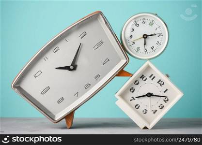Retro alarm clocks stack time concept