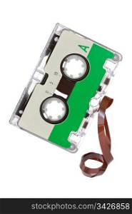 Retro Audio Cassette Tape With Pulled Out Tape
