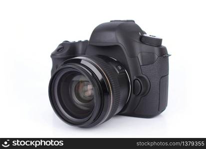 Retro Black DSLR Camera isolated on white background