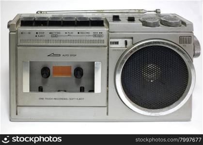 Retro blaster cassette tape recorder isolated on white background