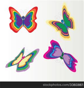 Retro butterflies colection, vector image