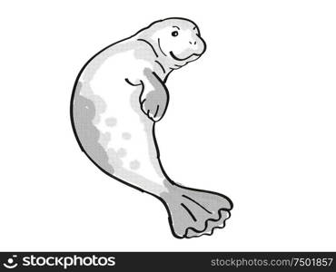 Retro cartoon mono line style drawing of a Hawaiian monk seal, an endangered wildlife species on isolated white background done in black and white full body.. Hawaiian monk seal Endangered Wildlife Cartoon Mono Line Drawing