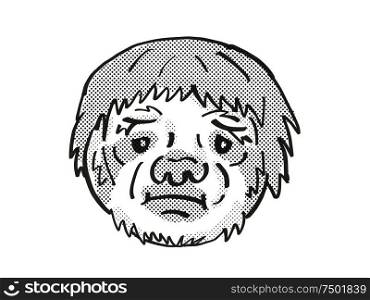 Retro cartoon mono line style drawing of head of a Sloth, arboreal mammal and an endangered wildlife species on isolated white background done in black and white.. Sloth Endangered Wildlife Cartoon Mono Line Drawing