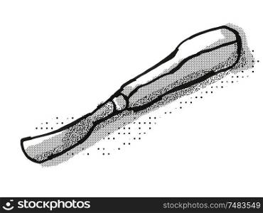 Retro cartoon style drawing of a carving gauge , a woodworking hand tool on isolated white background done in black and white. carving gauge Woodworking Hand Tool Cartoon Retro Drawing