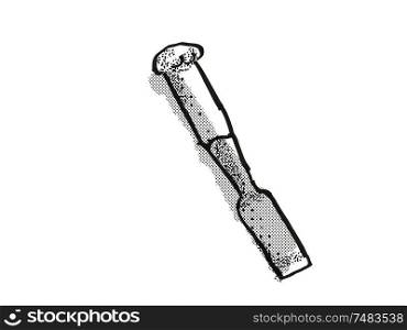 Retro cartoon style drawing of a chisel, a woodworking hand tool on isolated white background done in black and white. chisel Woodworking hand Tool Cartoon Retro Drawing