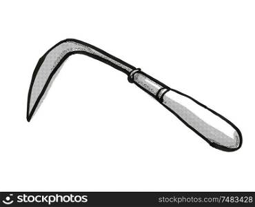 Retro cartoon style drawing of a crevice weeder , a garden or gardening tool equipment on isolated white background done in black and white. crevice weeder Cartoon Retro Drawing