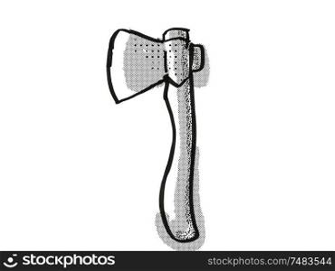 Retro cartoon style drawing of a hatchet , a woodworking hand tool on isolated white background done in black and white. hatchet Woodworking Hand Tool Cartoon Retro Drawing
