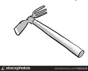 Retro cartoon style drawing of a Japanese cuttle-fish hoe , a garden or gardening tool equipment on isolated white background done in black and white. Japanese cuttle-fish hoe Garden Tool Cartoon Retro Drawing