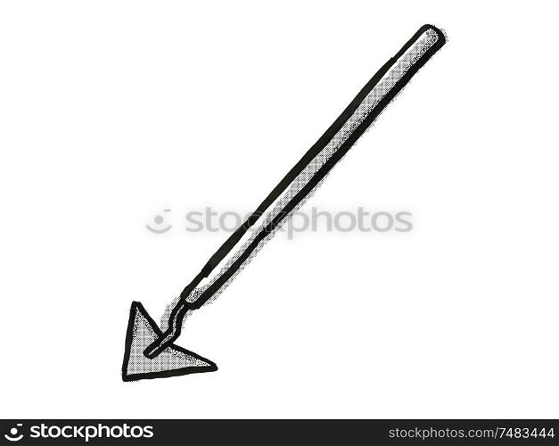 Retro cartoon style drawing of a leaf winged weeder , a garden or gardening tool equipment on isolated white background done in black and white. leaf winged weeder Cartoon Retro Drawing