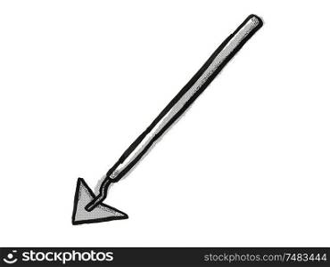 Retro cartoon style drawing of a leaf winged weeder , a garden or gardening tool equipment on isolated white background done in black and white. leaf winged weeder Cartoon Retro Drawing