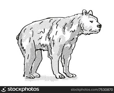 Retro cartoon style drawing of a Short-Faced Bear, an extinct North American wildlife species on isolated background done in black and white full body.. Short-Faced Bear Extinct North American Wildlife Cartoon Drawing