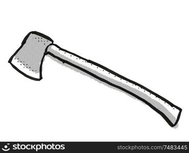 Retro cartoon style drawing of a splitting axe, a garden or gardening tool equipment on isolated white background done in black and white. splitting axe Garden Tool Cartoon Retro Drawing
