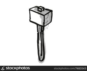 Retro cartoon style drawing of a wooden mallet , a woodworking hand tool on isolated white background done in black and white. wooden mallet Woodworking Hand Tool Cartoon Retro Drawing