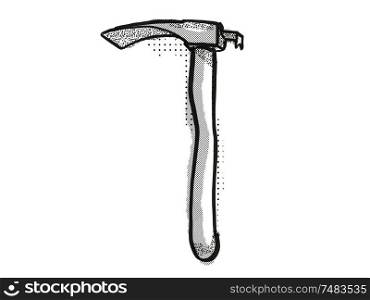 Retro cartoon style drawing of an adze , a woodworking hand tool on isolated white background done in black and white. adze Woodworking Hand Tool Cartoon Retro Drawing