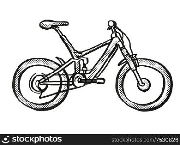 Retro cartoon style drawing of an electric bicycle or e-bike on isolated white background done in black and white. Electric Bicycle Cartoon Retro Drawing