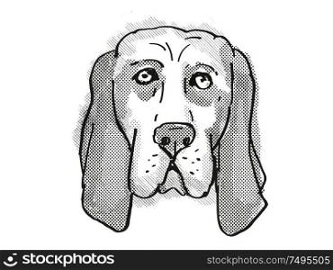 Retro cartoon style drawing of head of a Basset Hound , a domestic dog or canine breed on isolated white background done in black and white.. Basset Hound Dog Breed Cartoon Retro Drawing