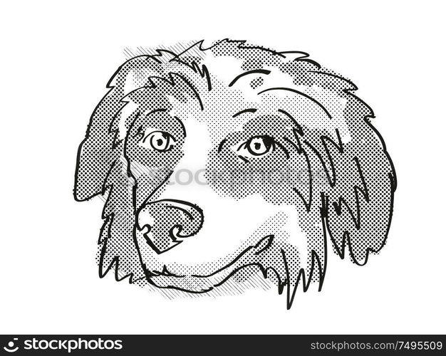 Retro cartoon style drawing of head of a Bernese Mountain Dog , a domestic dog or canine breed on isolated white background done in black and white.. Bernese Mountain Dog Dog Breed Cartoon Retro Drawing