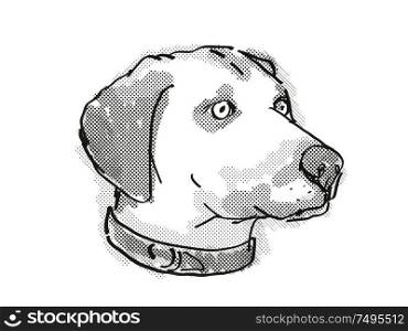 Retro cartoon style drawing of head of a Black Mouth Cur , a domestic dog or canine breed on isolated white background done in black and white.. Black Mouth Cur Dog Breed Cartoon Retro Drawing