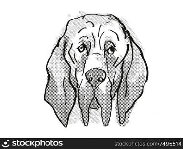 Retro cartoon style drawing of head of a Bloodhound , a domestic dog or canine breed on isolated white background done in black and white.. Bloodhound Dog Breed Cartoon Retro Drawing
