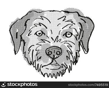 Retro cartoon style drawing of head of a Border Terrier , a domestic dog or canine breed on isolated white background done in black and white.. Border Terrier Dog Breed Cartoon Retro Drawing