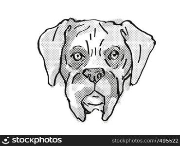 Retro cartoon style drawing of head of a Boxer dog , a domestic dog or canine breed on isolated white background done in black and white.. Boxer Dog Breed Cartoon Retro Drawing