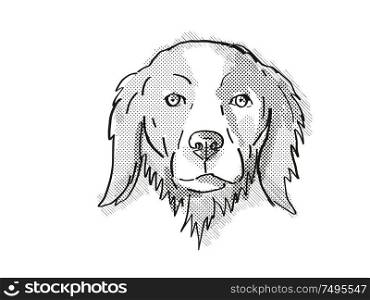 Retro cartoon style drawing of head of a Brittany or Brittany Spaniel, a domestic dog or canine breed on isolated white background done in black and white.. Brittany or Brittany Spaniel Dog Breed Cartoon Retro Drawing