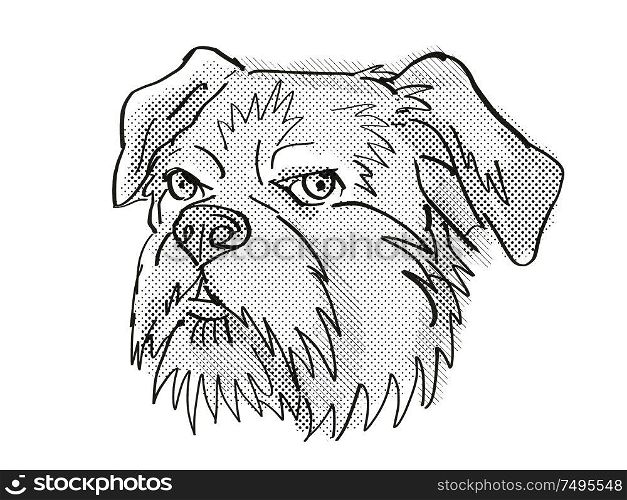 Retro cartoon style drawing of head of a Brussels Griffon, a domestic dog or canine breed on isolated white background done in black and white.. Brussels Griffon Dog Breed Cartoon Retro Drawing